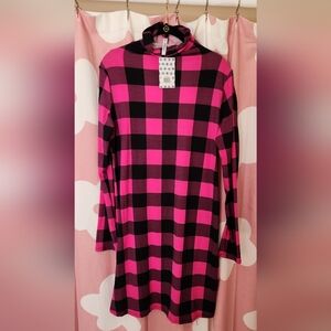 Piphany Delancy Pink & Black Checkered Mock Turtleneck Dress, NWT, Large